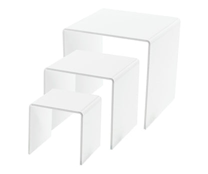 White Acrylic Risers 2" 3" 4" Display Pedestal Stands with 3 Pieces