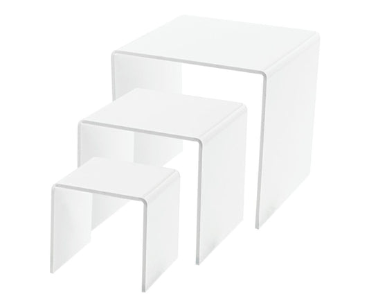 White Acrylic Risers 2" 3" 4" Display Pedestal Stands with 3 Pieces