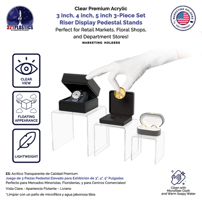 3 Piece Acrylic Risers Display 3" 4" 5" Clear Pedestal Stands