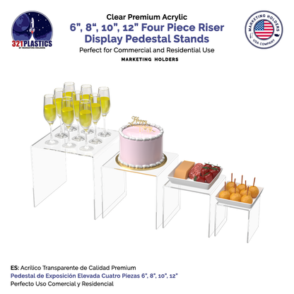 6" 8" 10" 12" Riser Display Pedestal Acrylic Stands with 4 Pieces