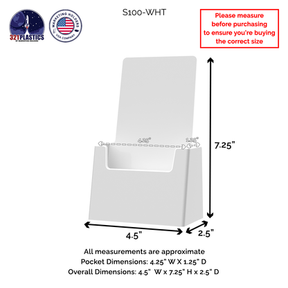 4.25"W Trifold Brochure Holder White Slant Back Display