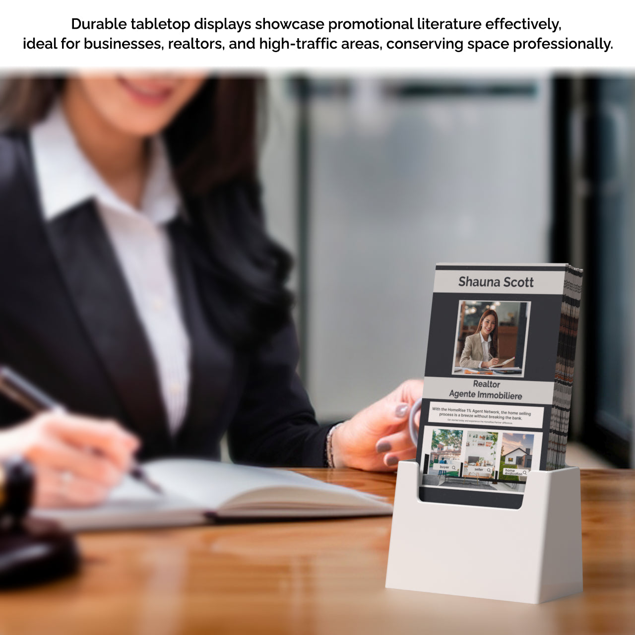 4.25"W Trifold Brochure Holder White Slant Back Display