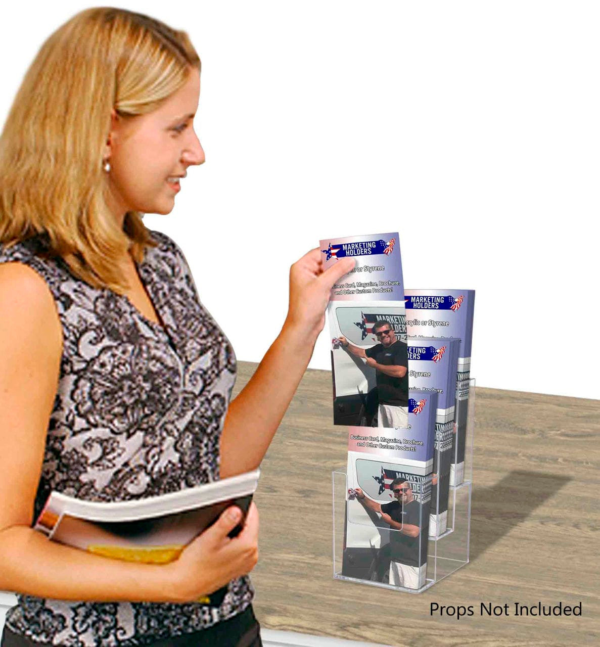 Brochure Holder for 4"W Trifolds 3 Pocket Tiered Display
