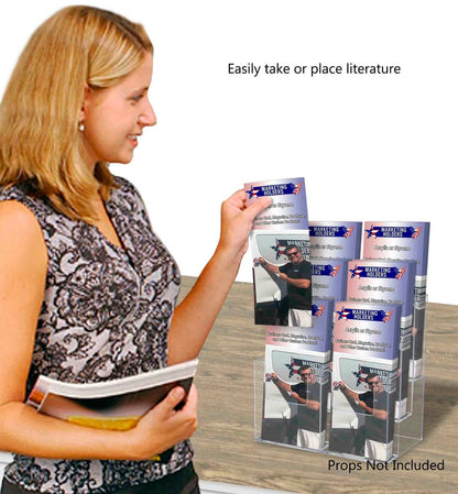 4"W Trifold Menu Stand Tiered Brochure Holder 6 Pocket