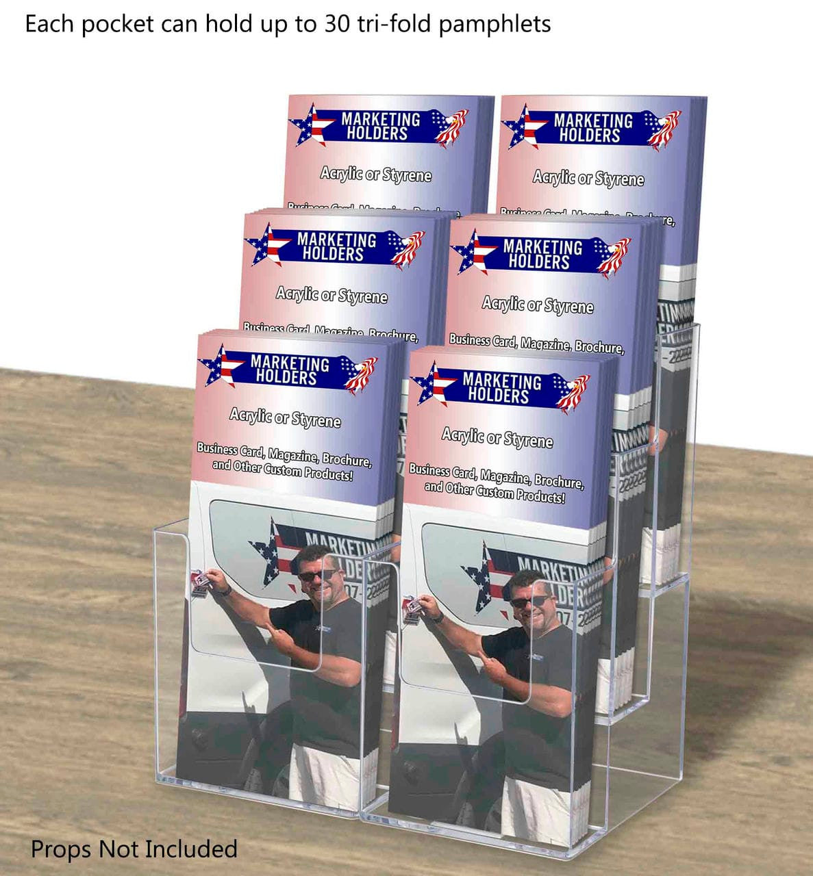 4"W Trifold Menu Stand Tiered Brochure Holder 6 Pocket