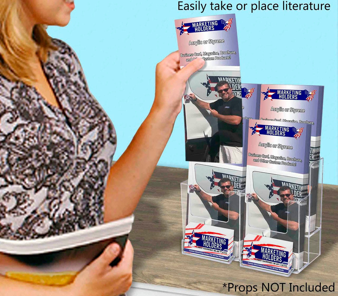 4"W Trifold Holder 2 Tier 4 Pocket with 2 Business Card Slots