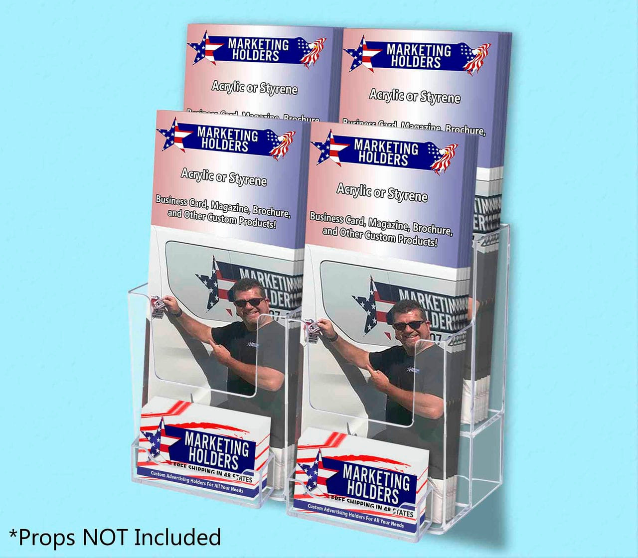 4"W Trifold Holder 2 Tier 4 Pocket with 2 Business Card Slots