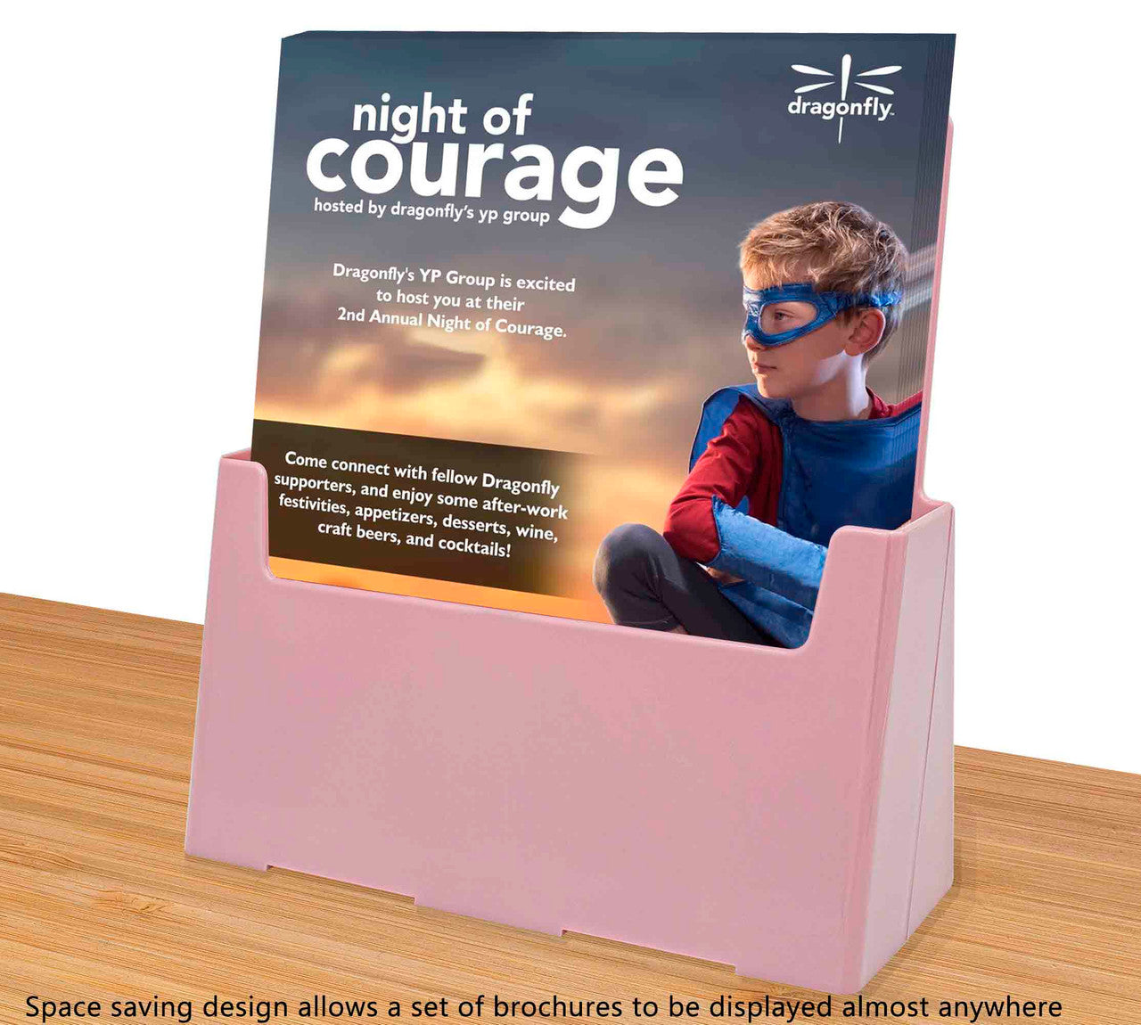 Flyer Holder 8.5" Pink Slant Back Countertop Stand