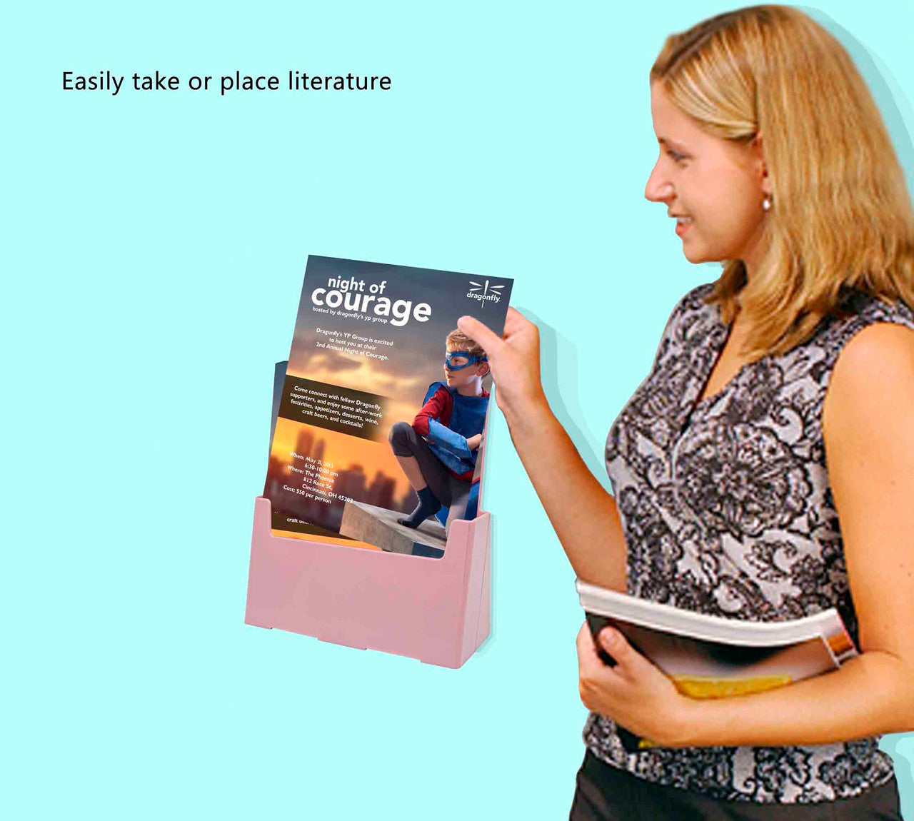 Flyer Holder 8.5" Pink Slant Back Countertop Stand