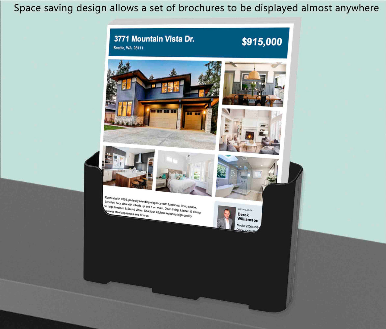 8.5"W Literature Organizer with Divider for Trifold Display