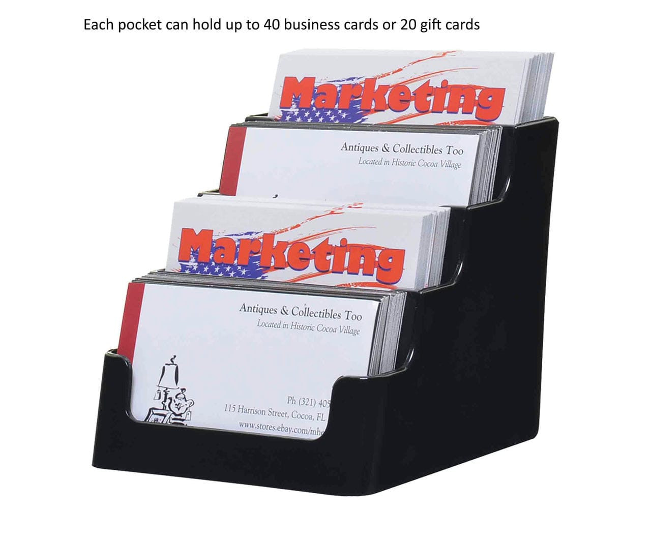 business card display case 4 Pocket Tiered Retail Gift Card Display Business Card Holder – 321 Plastics