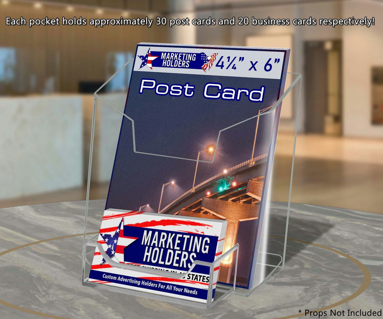 4"W Vertical Postcard Brochure Holder with Business Card Slot