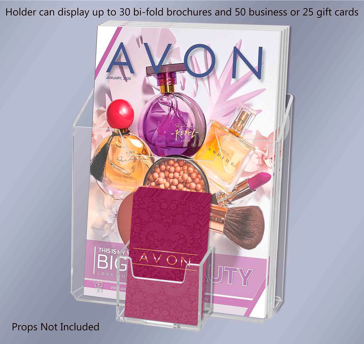 Suction Cup 5.5"W Bifold Brochure Holder with Card Pocket