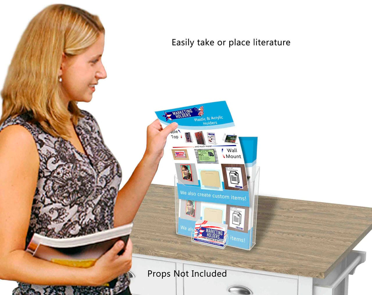 Flyer Holder 8.5"W Literature Display with Business Card Pocket