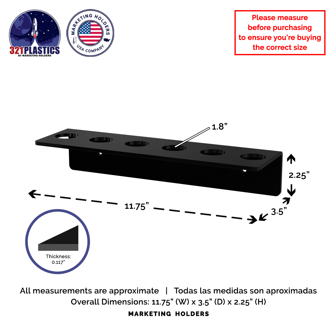 Round Brush Holder Black Acrylic with Hanging Hardware