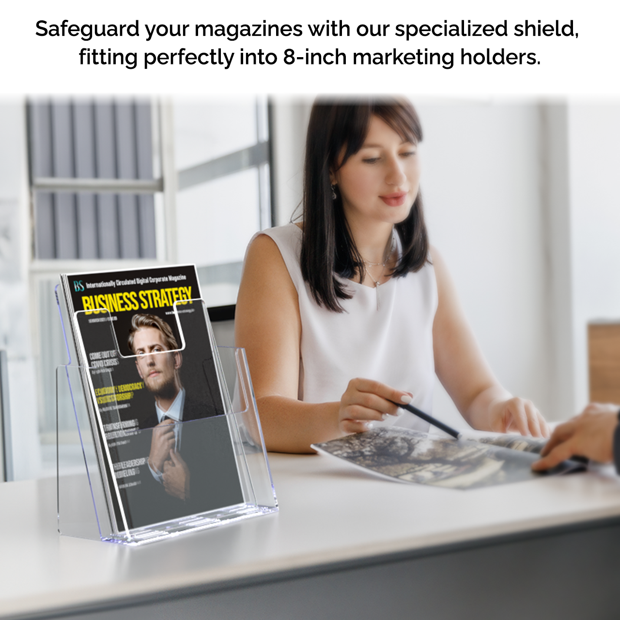 8"W x 10"H Brochure Shield Clear Stops Literature From Folding