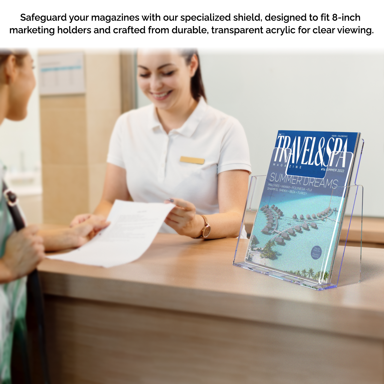 8"W x 10"H Brochure Shield Clear Stops Literature From Folding