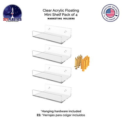 Clear Acrylic Floating Mini Shelves Pack of 4