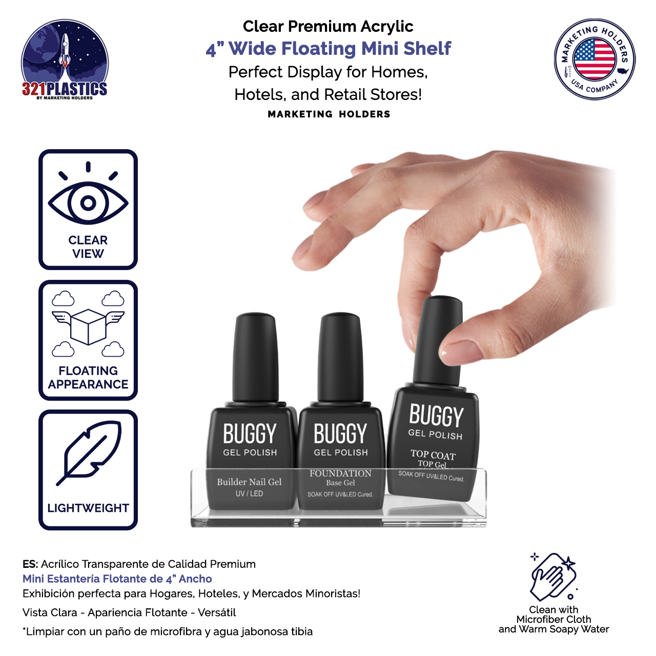 Clear Acrylic Floating Mini Shelves Pack of 4