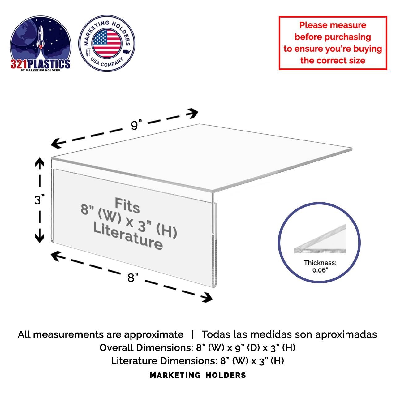 8"W x 3"H Shelf Sign Holder for Retail and Shoe Stores