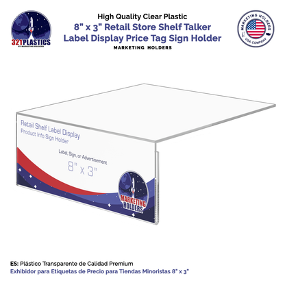 8"W x 3"H Shelf Sign Holder for Retail and Shoe Stores