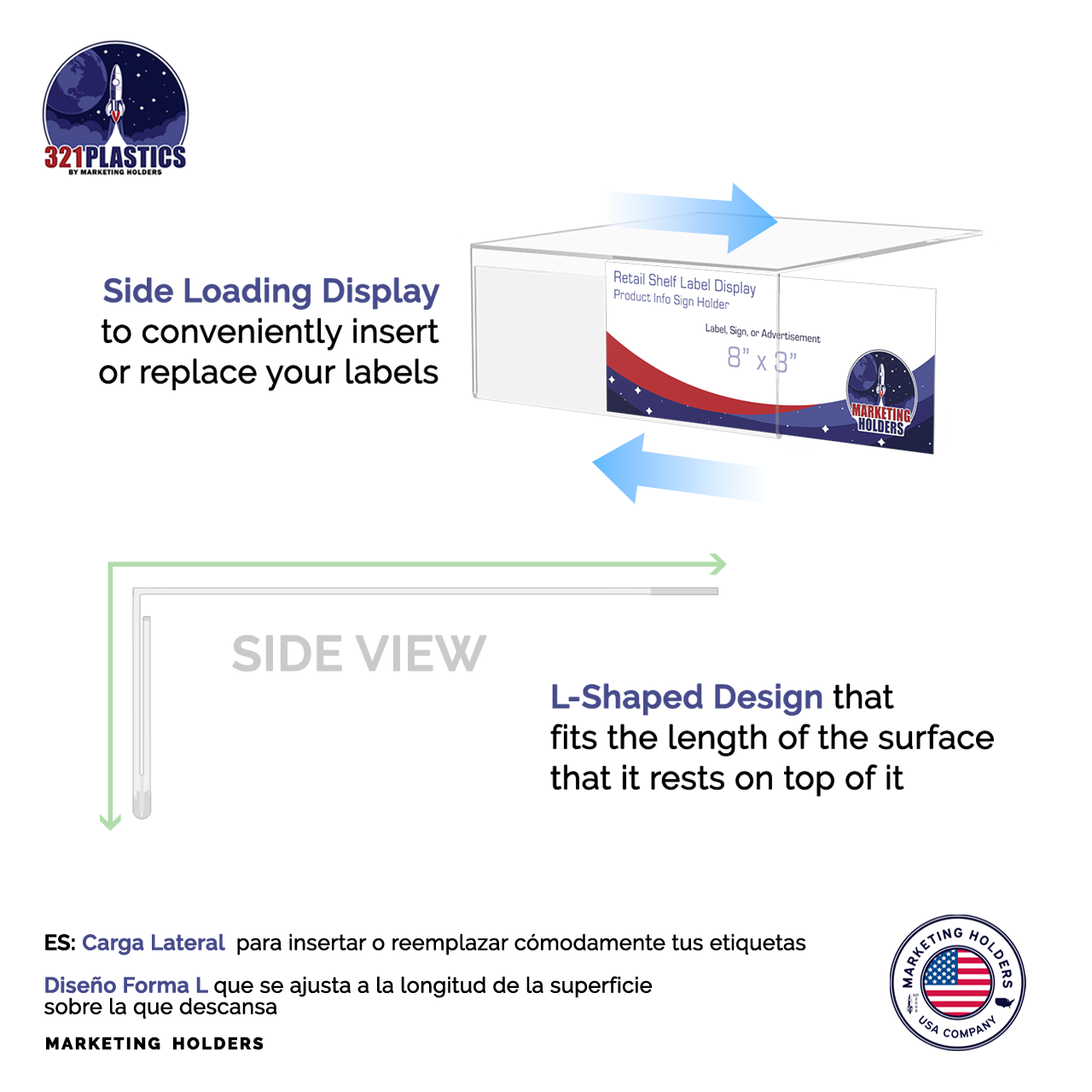 8"W x 3"H Shelf Sign Holder for Retail and Shoe Stores