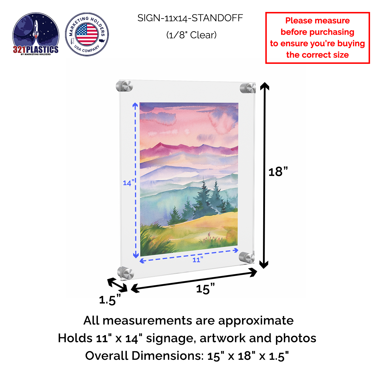 11" x 14" Wall Sign Holder Floating Graphic Image Display