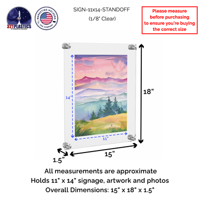 11" x 14" Wall Sign Holder Floating Graphic Image Display