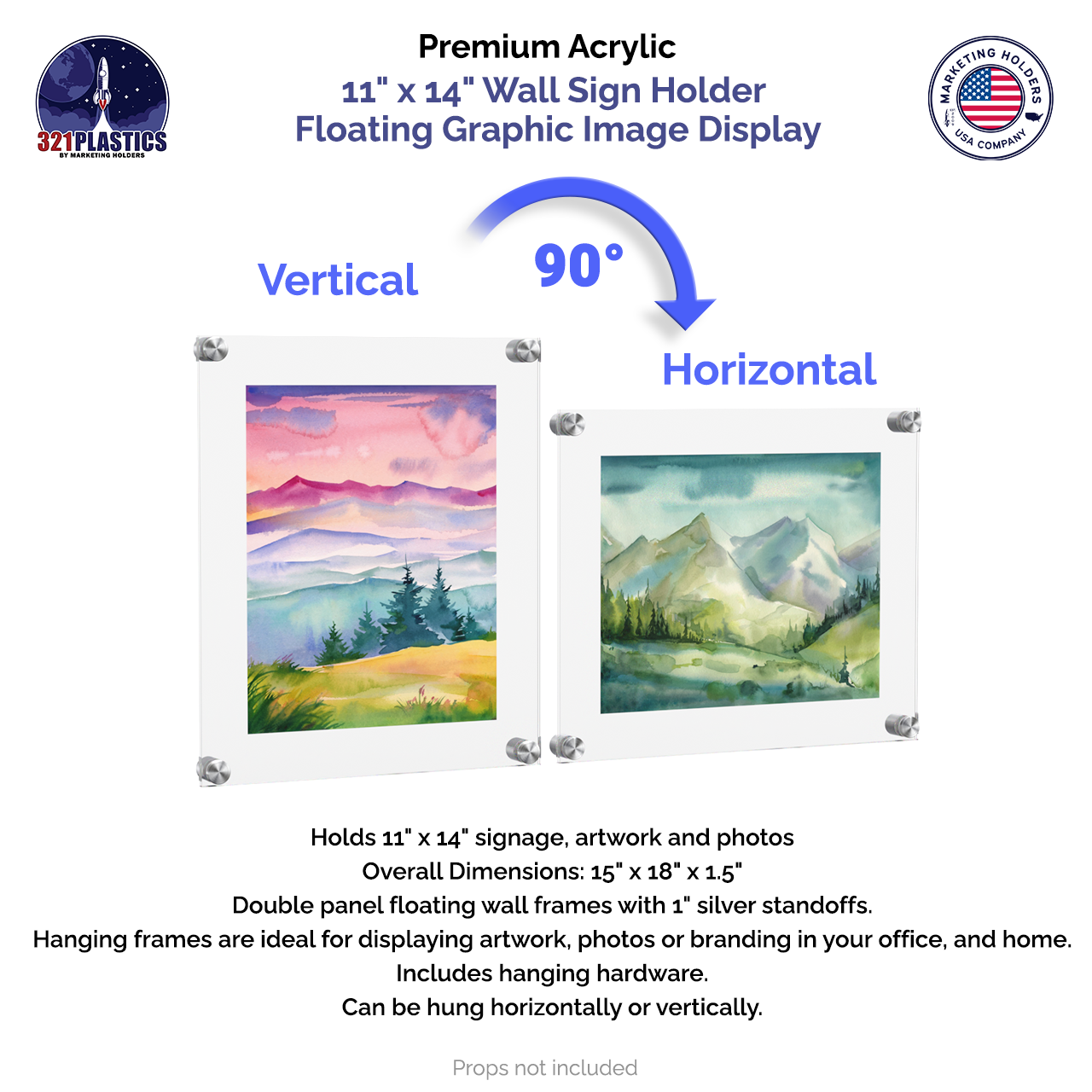 11" x 14" Wall Sign Holder Floating Graphic Image Display