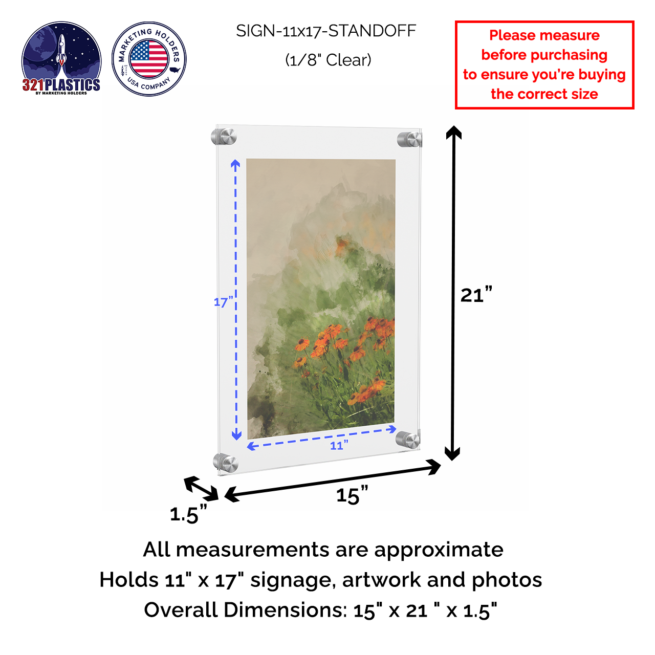 11" x 17" Wall Sign Holder Floating Graphic Poster Display