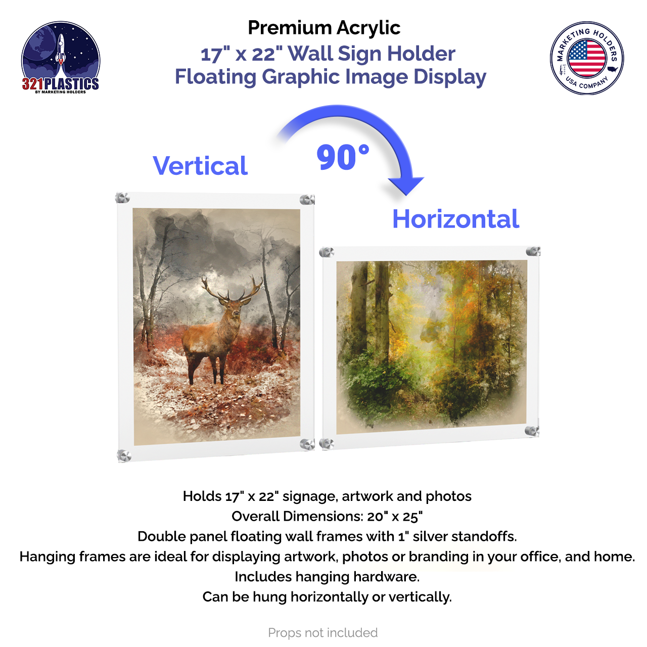 17" x 22" Wall Sign Holder Floating Graphic Poster Display