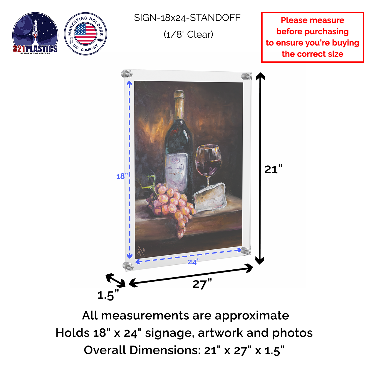 18" x 24" Wall Sign Holder Floating Graphic Poster Display