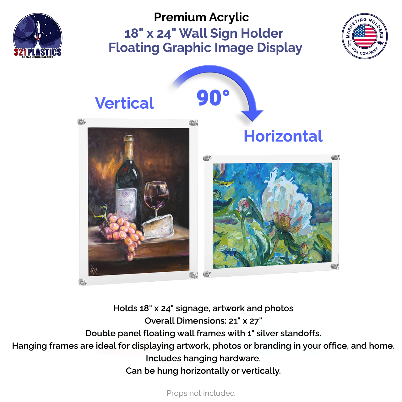 18" x 24" Wall Sign Holder Floating Graphic Poster Display