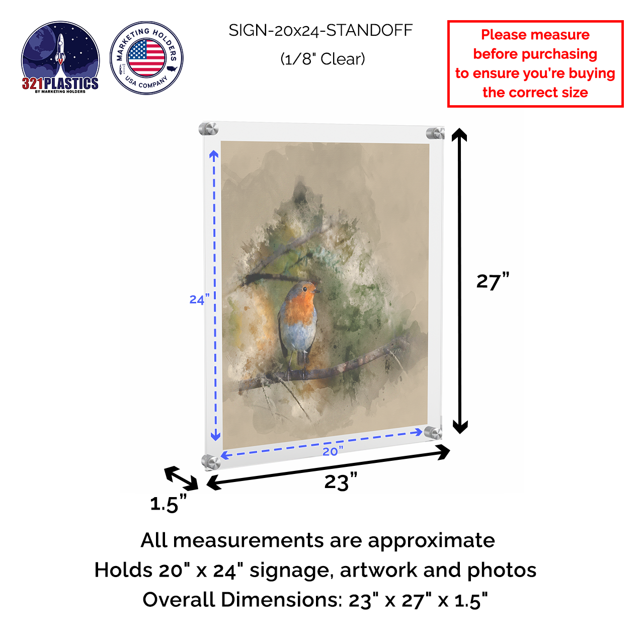 20" x 24" Wall Sign Holder Floating Graphic Poster Display