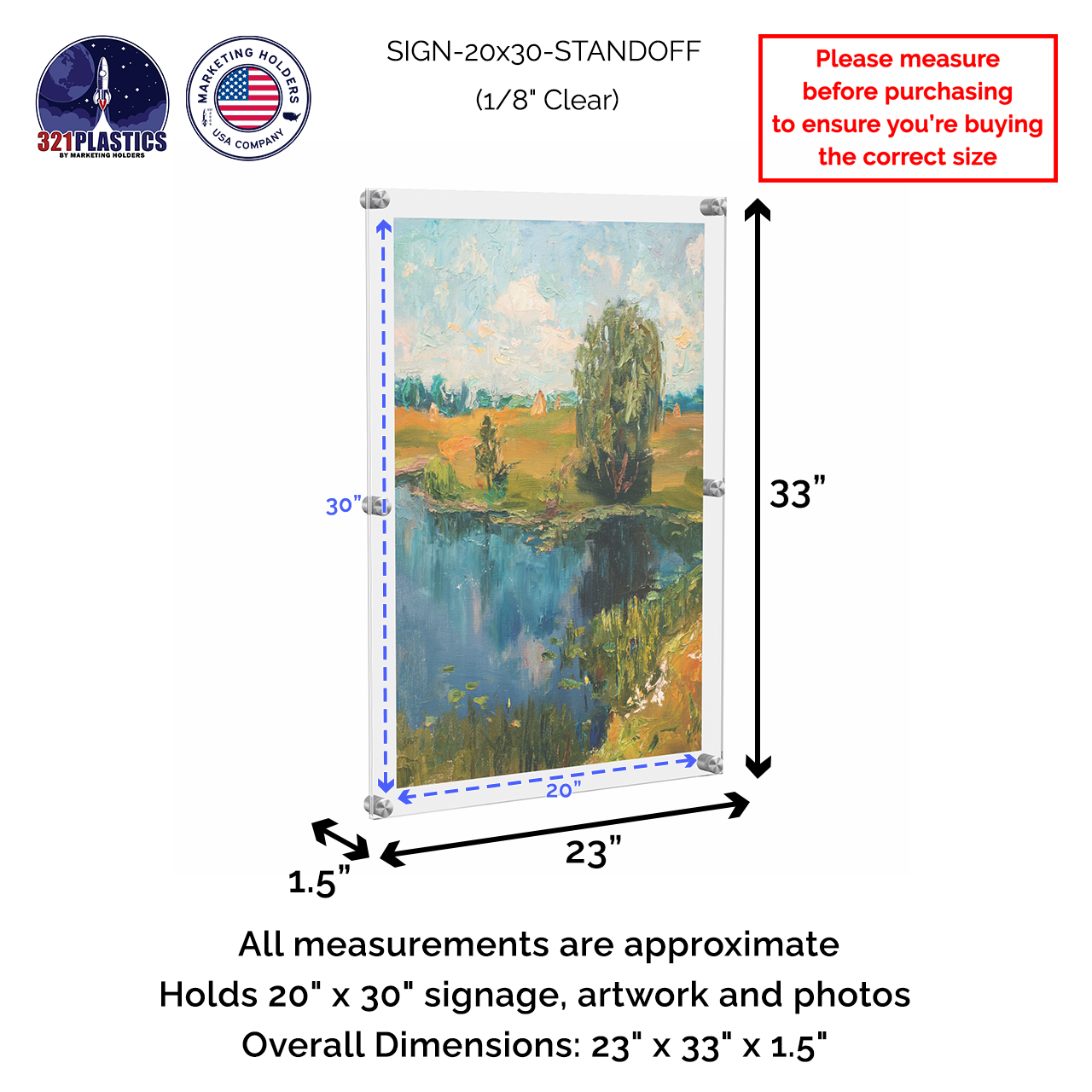 20" x 30" Wall Sign Holder Floating Graphic Poster Display