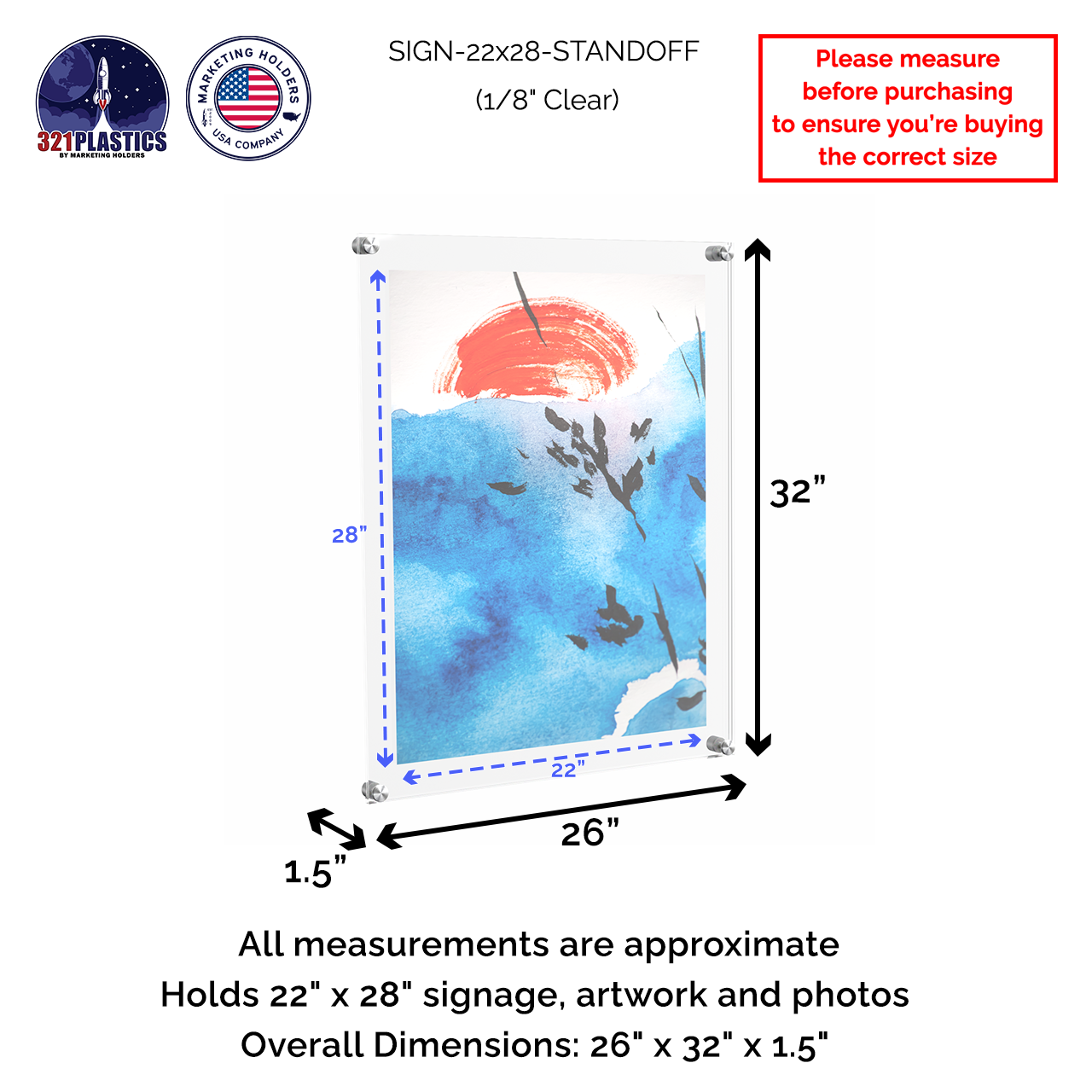 22" x 28" Wall Sign Holder Floating Graphic Poster Display