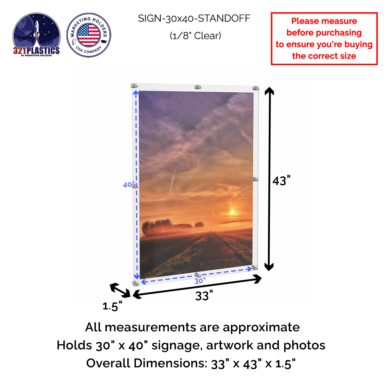 30" x 40" Wall Sign Holder Floating Graphic Poster Display