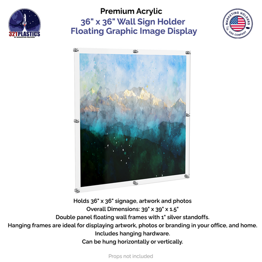 36" x 36" Wall Sign Holder Floating Graphic Poster Display