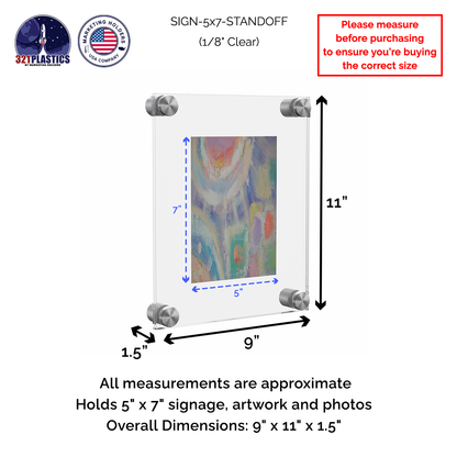 5" x 7" Wall Sign Holder Floating Graphic Image Display