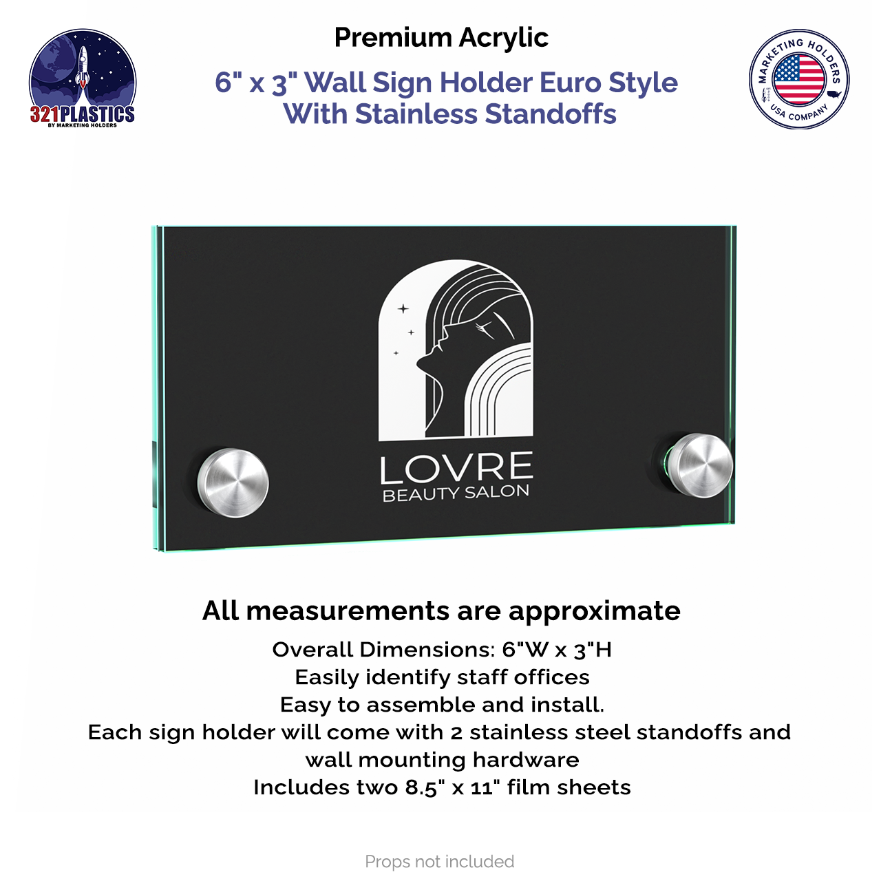 6" x 3"  Wall Sign Holder Euro Style With Stainless Standoffs