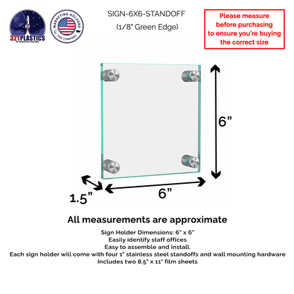 6" x 6"  Wall Sign Holder Euro Style With Stainless Standoffs