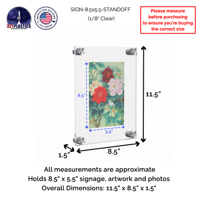 8.5" x 5.5" Wall Sign Holder Floating Graphic Image Display