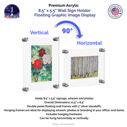 8.5" x 5.5" Wall Sign Holder Floating Graphic Image Display
