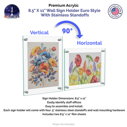 8.5" X 11" Wall Sign Holder Euro Style With Stainless Standoffs