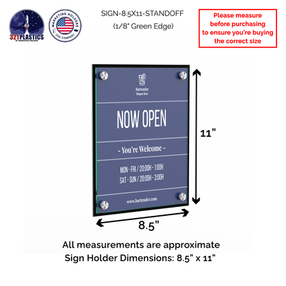 8.5" x 11" Wall Sign Holder Black Back with Stainless Standoffs