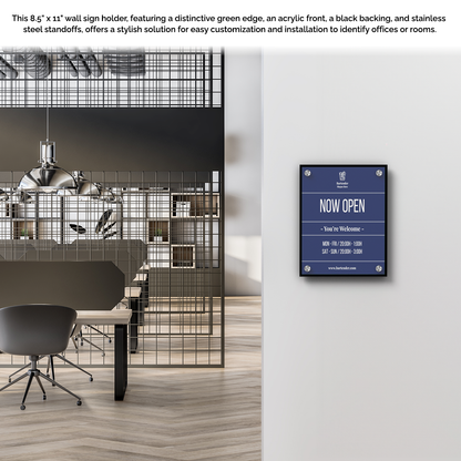 8.5" x 11" Wall Sign Holder Black Back with Stainless Standoffs