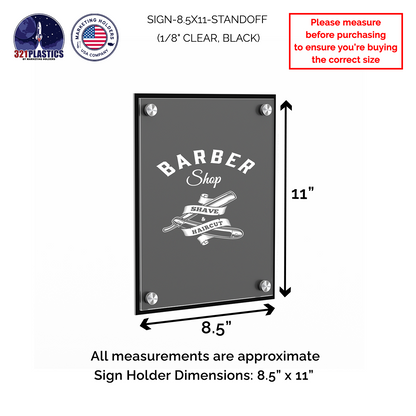 8.5" x 11" Wall Sign Holder Black Back with Standoffs