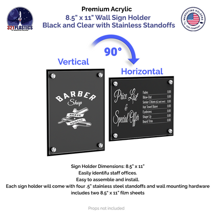 8.5" x 11" Wall Sign Holder Black Back with Standoffs