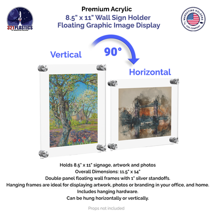 8.5" x 11" Wall Sign Holder Floating Graphic Image Display