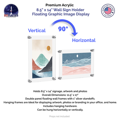 8.5" x 14" Wall Sign Holder Floating Graphic Image Display